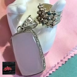 Two Pieces For One Price. Rose Quartz And Santa Fe Turquoise Sterling Ring Size 10..18-IN BLACK CORD. (P-20175)