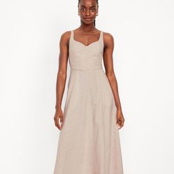 Linen-Blend Midi Dress