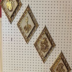 Vintage Homco (Dart Ind.) MCM Set Of 4 Wall Plaques Diamond Shape Wall Plaques