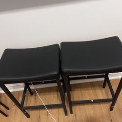 Two Bar Stools with Leather Seats