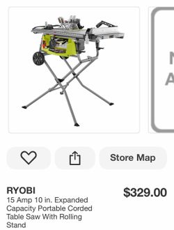 15 Amp 10 in. Expanded Capacity Portable Corded Table Saw With Rolling Stand