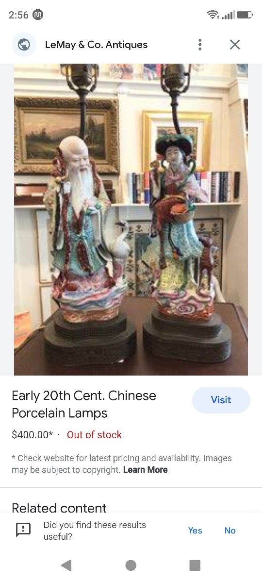 Early 20th Century Chinese Famille Rose Immortal Figurine Porcelain Lamps.