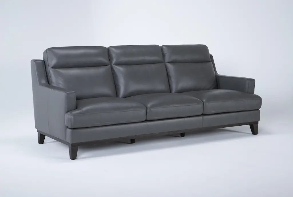 Dark Grey Leather Couch And Ottoman
