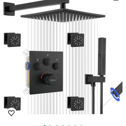Thermostatic Shower System with 4PCS Body Jets Chrome, Push Button Diverter Shower Faucet with 2 in 1 Handheld, Wall Mount 10 Inch Shower Head