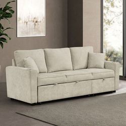 💎BEIGE FABRIC SOFA SECTIONAL CHIASE PULL-OUT BED CUP HOLDERS💎