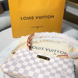 LV POCHETTE LIV DAMIER AZUR 100% Authentic Leather