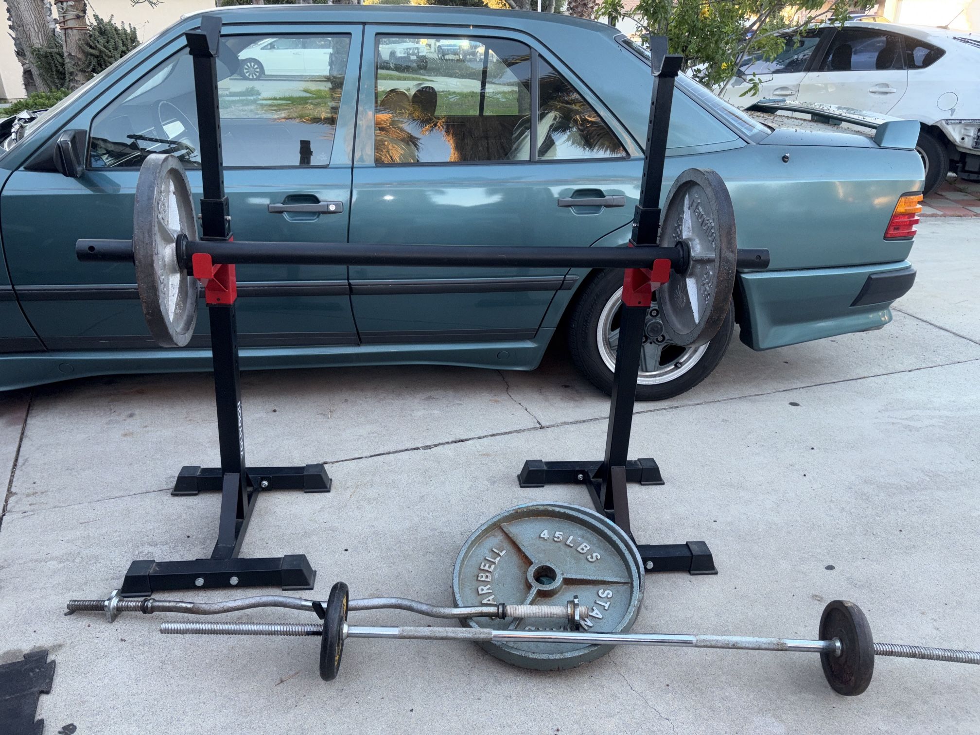 Squat Rack With Olympic Bar Bells & Weights