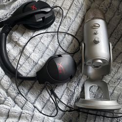 Studio Mic (Blue Yeti) And Hyper X Headphones 