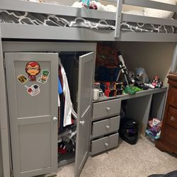Grey Loft bed with extra storage (no damages)