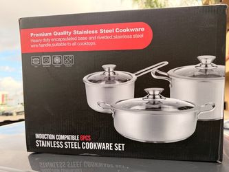 6-Piece Stainless Steel Cookware Set with Glass Lids, Induction Pots and Pans Set, Non-Toxic Kitchen Set for Gas/Electric/Induction, Oven & Dishwasher