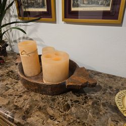 Wooden Bowl And 3 Wax Candle Holder 