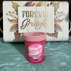 PINK Rosewater Body Scrub Smoothing With Vegan Collagen And Sugar Crystals 10oz+2 Free Crochet Soft Headbands