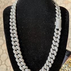 Iced Out Cuban Link Chain 15mm CZ Stones Silver 20” Brass