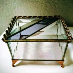 Victorian Beveled Glass Footed Jewelry Box Casket