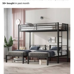 Black Wood Shelf Metal Triple Bunk Bed