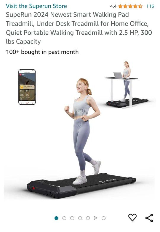SupeRun 2024 Newest Smart Walking Pad Treadmill, Under Desk Treadmill for Home Office, Quiet Portable Walking Treadmill with 2.5 HP, 300 lbs Capacity
