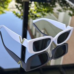 White Frame Sunglasses with Golden “V” Logo