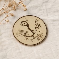 Funny Cat Face Wooden Fridge Magnet Laser Engraved Kitchen Decor Cat Lover Gift