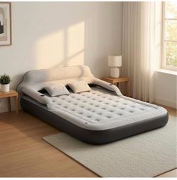 Inflatable Air Bed with Headboard and Pillows