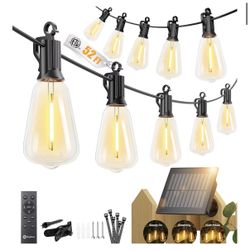 52FT Solar String Lights Outdoor Waterproof, Patio Lights with Remote and 15+1 LED Shatterproof Bulbs, Dimmable & Timable, 3 Light Modes, Solar Lights