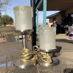 Vintage 1980s Chrome & Frosted Glass “Melted Candle” Accent Lamps – Set of 2