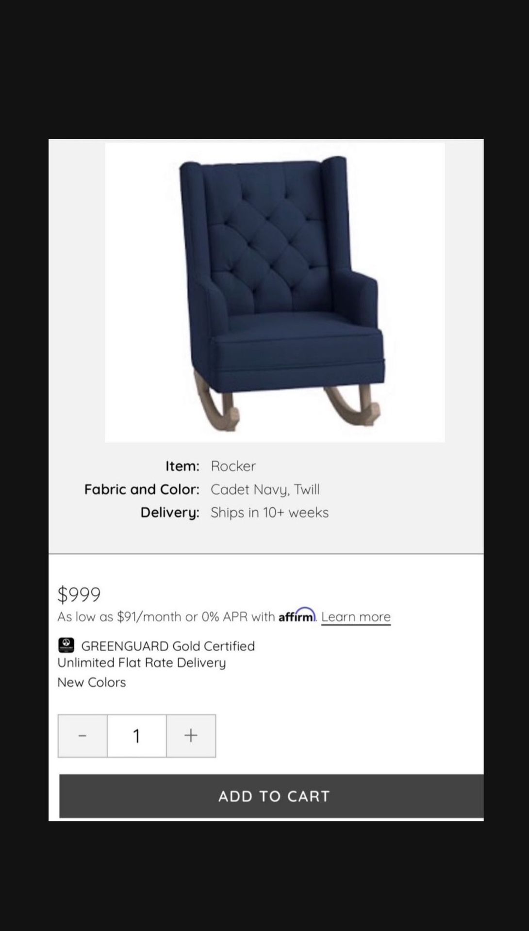 Pottery Barn Navy Blue Tufted Rocking Chair Nursery Rocker With Ottoman . Moving Selling All!