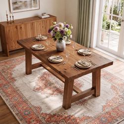 63-Inch Solid Wood Dining Farmhouse Table, with Thick Top & Trestle Base. NO CHAIRS!!!