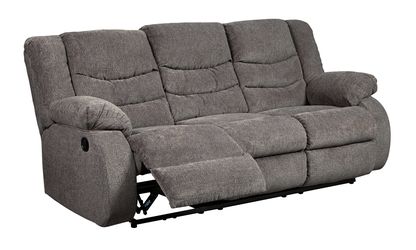 Grey living room couch with inside recliners