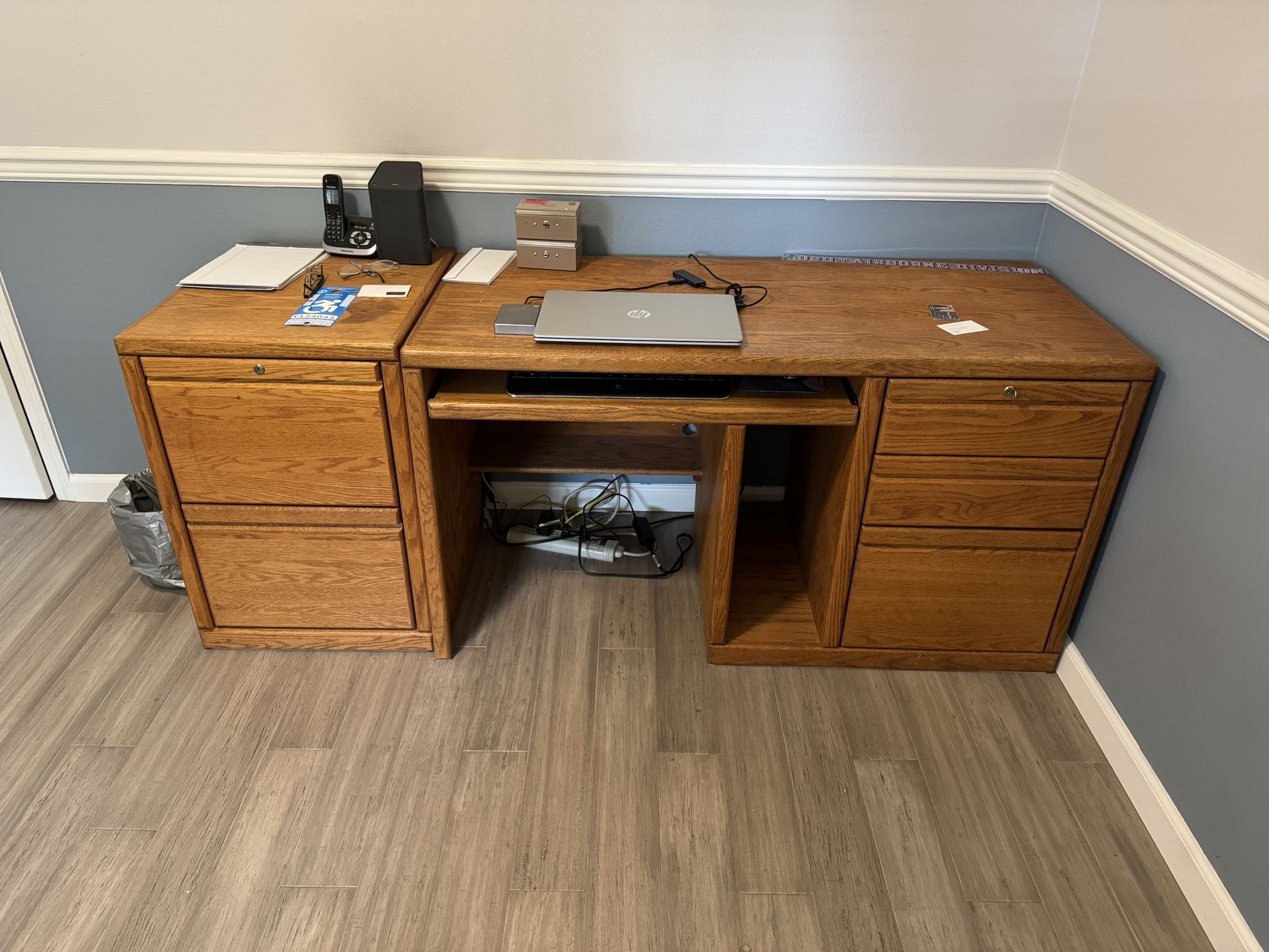 Oak Computer Desk W/Coordinating File Cabinet