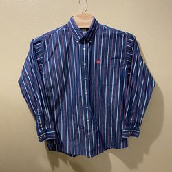 Men’s Medium Cinch Blue Hot Pink White Stripe Long Sleeve Dress Shirt