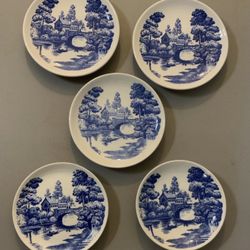 Nasco Hand Painted Plates 5 Lakeview Japan 6.5 & 6” Blue & White