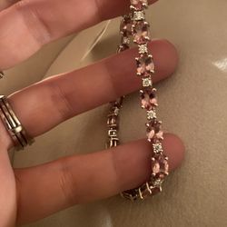 Gorgeous genuine Blush Apatite &, Moissanite Bracelet - 7.25”