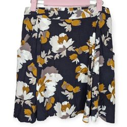 Old Navy Flowy Mini Skirt Navy Blue Tan White Floral with Pockets Women XS