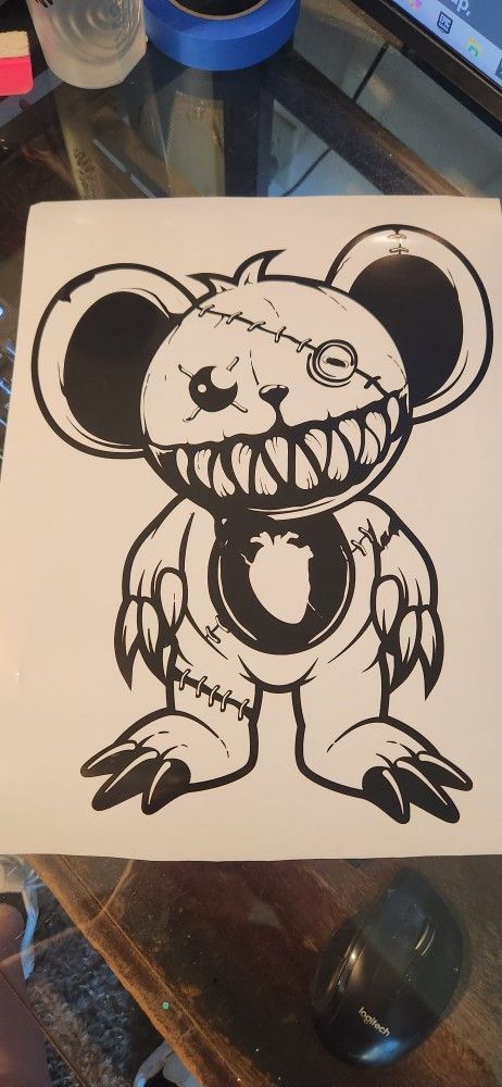 Black Creepy Teddy Bear Vinyl Decal Sticker Large