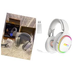 Gaming Headsets 2.4GHz Bluetooth Wireless Gaming Headphones for PS5 PS4 PC with Retractable Microphone,RGB Light Wireless Headset Wired Mode for Mac S