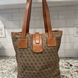 Dooney And Bourke Vintage Canvas With Leather Trim Bag
