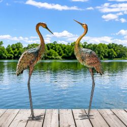 Costway Set of 2 Crane Garden Statues - Standing Metal Crane Sculptures, Rust-Resistant, Bird Decor (GT4120)