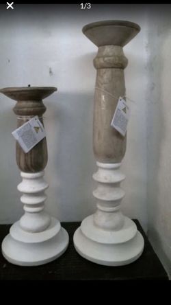 Decoris Candle Holder, 12" & 16" Pair, Brown/White Mango Wood White