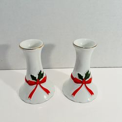 Mount Clemens Pottery Christmas Taper Candle Holders, Set Of 2 Japan. 