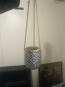 White and Blue Ceramic Planter