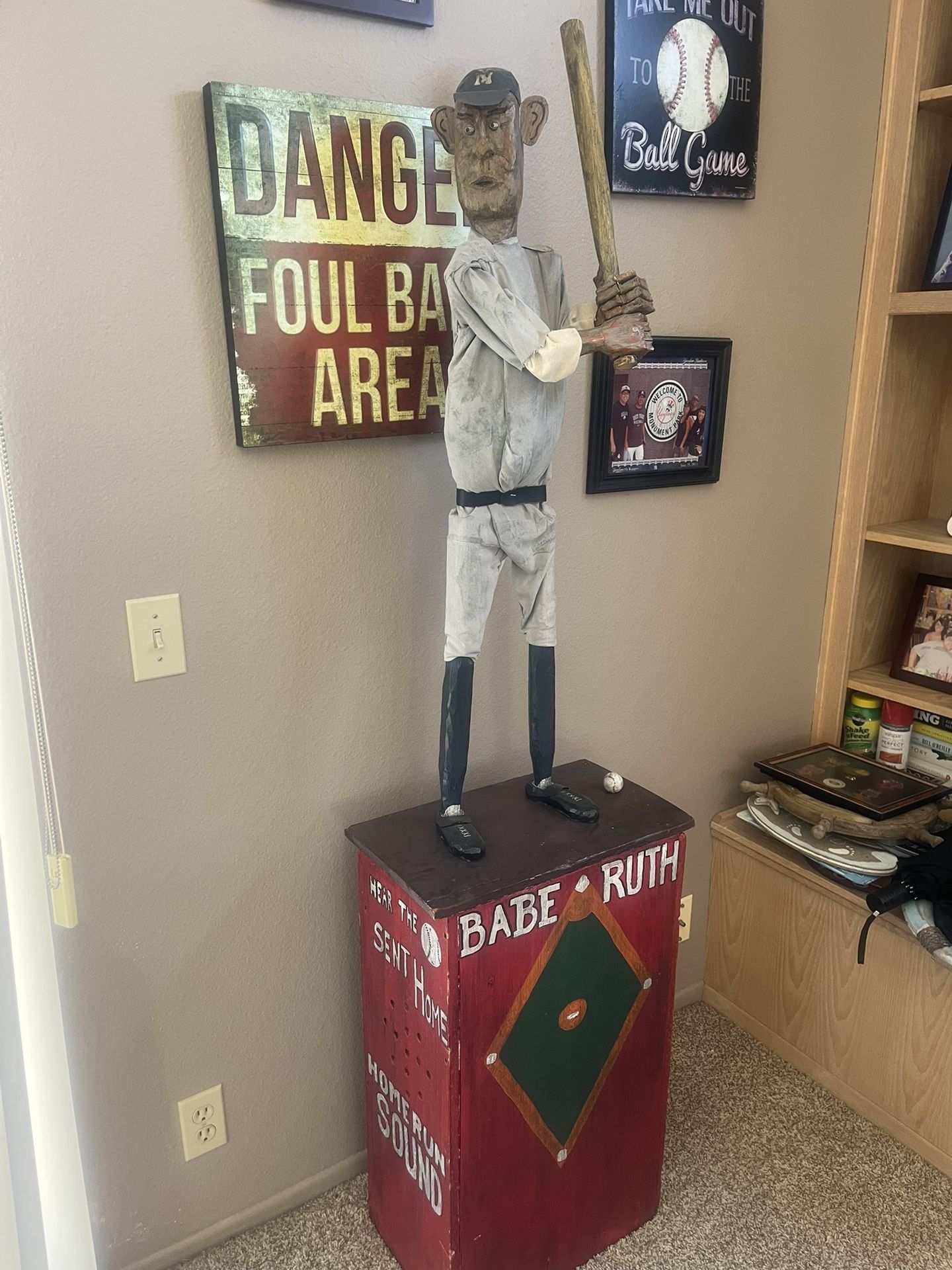 Baseball Babe Ruth Wood Statue