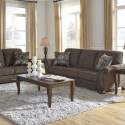 40% SALE Fabric Sofa And Loveseat With Wood Trim