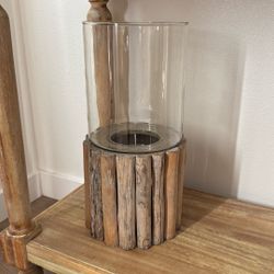 Glass And Wood Hurricane Candle Holder