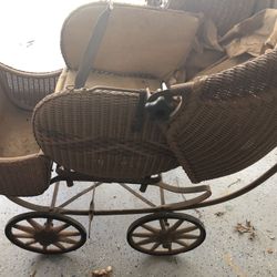 Wicker Baby Pram Vintage 