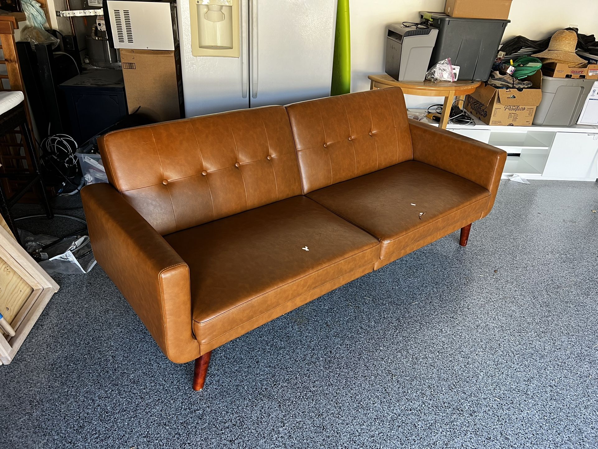 Vegan Leather Convertible Sofa 80” Long