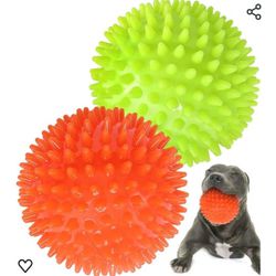 Pweituoet 4.5” Heavy Duty Squeaky Dog Balls for Medium Large Dogs, Dog Toys for Aggressive Chewers, Spike Ball Toys for Clean Teeth and Training(2 Pac