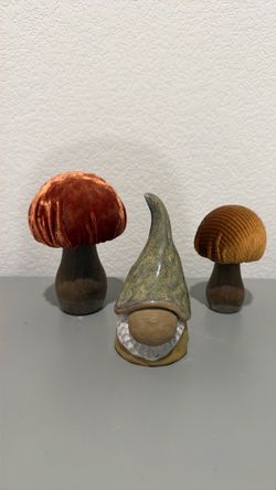Decorative Gnome and Mushroom Figurine Set