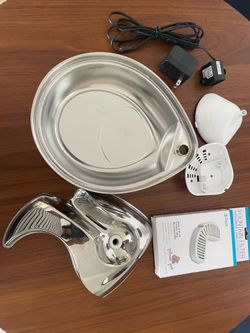 Pioneer Pet Stainless Steel Dog & Cat Fountain Raindrop Design, 60-oz  — Like New, Fully Cleaned — two new filters
