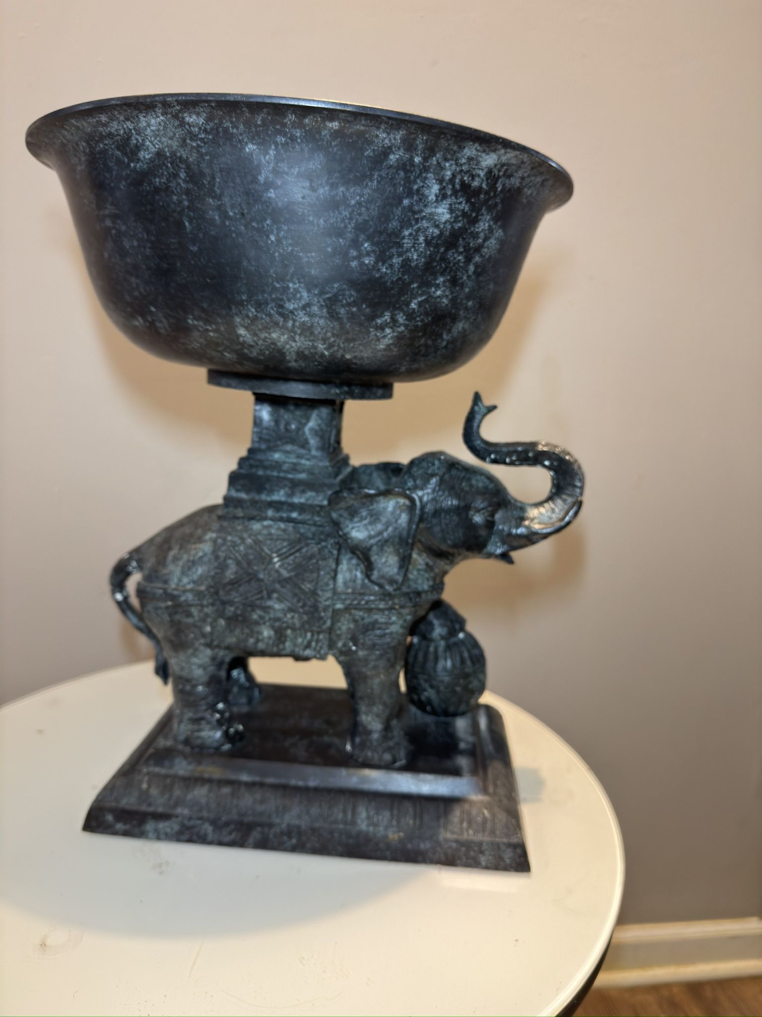 Bronze Statue Metal Jardiniere Antique Vtg Planter Figurine Elephant Animal