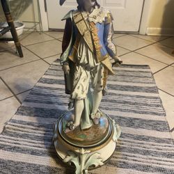 Antique Porcelain Figural 18th Century Man W Base Jewelry Holder In Capodimonte Style 20.5” Tall 